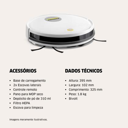 Imagem de Robô Aspirador de Pó Kärcher RCV 1 Controle Remoto 3 Modos de Limpeza Sensor Anti-queda e de Colisão 