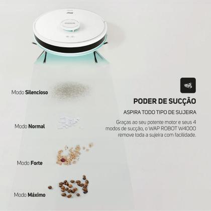 Imagem de Robô Aspirador de Pó WAP ROBOT W4000 Varre Passa Pano MOP Agenda Limpeza com Controle e APP 127V