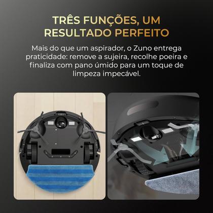 Imagem de Robô Aspirador e Passa Pano Inteligente EKAZA Zuno com mapeamento Giroscópio 5 modos de limpeza base