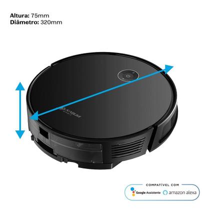 Imagem de Robô Aspirador e Passa Pano KABUM! smart 550 - 3000Pa, Até 100min Bateria, Monitoramento em Tempo Real, Alexa/Google, Bivolt, Preto - KSAR550PT