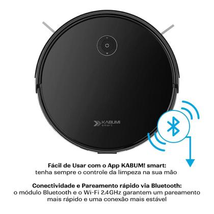 Imagem de Robô Aspirador e Passa Pano KABUM! smart 550 - 3000Pa, Bateria 100min, Bluetooth, Função Carpete, Bivolt, Preto - KSAR550PT