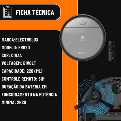 Imagem de Robô Aspirador Electrolux ERB20 Varre Aspira Passa Pano com Controle Remoto e Potencia de 40W