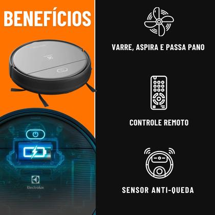 Imagem de Robô Aspirador Electrolux ERB20 Varre Aspira Passa Pano com Controle Remoto e Potencia de 40W