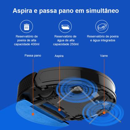 Imagem de Robô Aspirador Liectroux XR500 Pro  Aspira e Passa Pano em Simultâneo, Com Aplicativo, Bivolt, Mapeamento Inteligente e Salva os Mapas