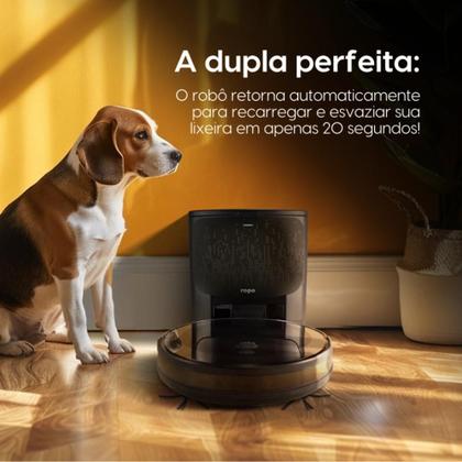 Imagem de Robô Aspirador Ropo Smart Pet + Estação Autolimpante 3 em 1 Google, Alexa, Controle por App Preto - 220vv