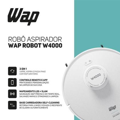 Imagem de Robo Aspirador WAP Robot W4000 Autolimpante Navegacao Laser Mapeamento 3D Aspira Varre e Passa Pano 127V