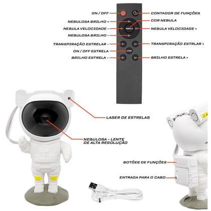 Imagem de Robo Astronauta Ceu Estrelado Luminaria Led Projetor Galaxia Nebulosa Galaxy Night Original C/Nf