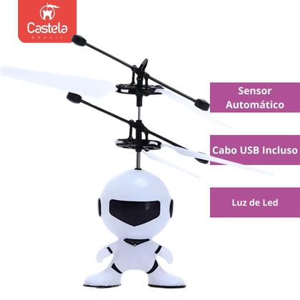 Imagem de Robo Branco Brinquedo Voador Sensor De Mão Com Luz - Castela