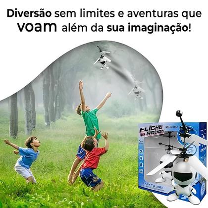 Imagem de Robo Branco Brinquedo Voador Sensor De Mão Com Luz - Castela