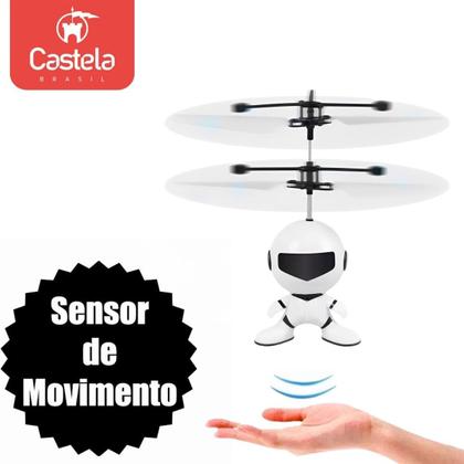 Imagem de Robo Branco Brinquedo Voador Sensor De Mão Com Luz - Castela