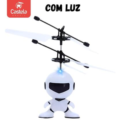 Imagem de Robo Branco Brinquedo Voador Sensor De Mão Com Luz - Castela
