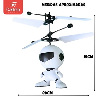 Imagem de Robo Branco Brinquedo Voador Sensor De Mão Com Luz - Castela