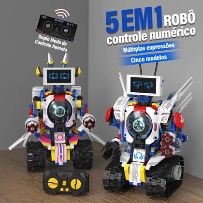 Imagem de Robô de Brinquedo Controle Remoto Robótica 5 em 1 603 peças Transformes Bloco de Montar Puzzle Monte e Desmonte Kit Completo