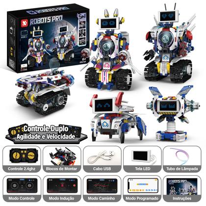 Imagem de Robô de Brinquedo Controle Remoto Robótica 5 em 1 603 peças Transformes Bloco de Montar Puzzle Monte e Desmonte Kit Completo