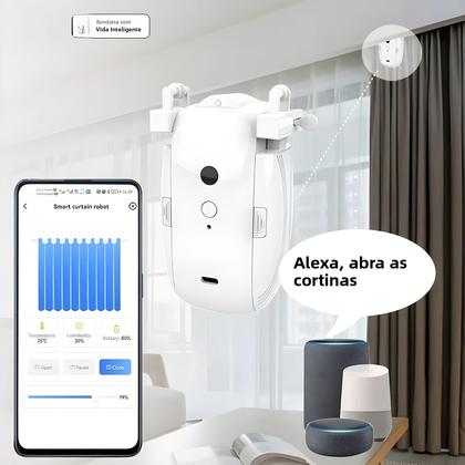 Imagem de Robô De Cortina Inteligente Com Controle Por Voz WiFi, Alexa, Google E Siri, Capacidade De Carga De