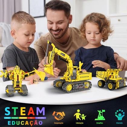 Imagem de Robô Monta e Desmonta Controle Remoto 555 peças 5 em 1 Bloco de Montar Trator Escavador Caminhão Kit Bloco de Construção