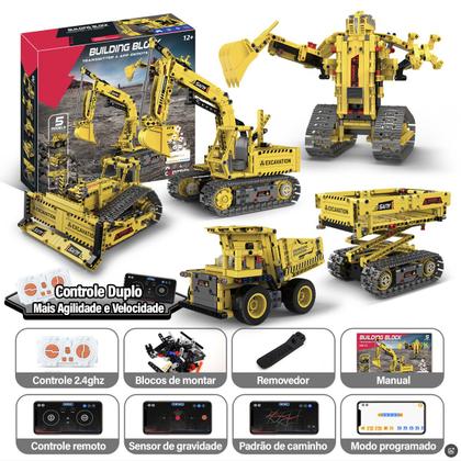 Imagem de Robô Monta e Desmonta Controle Remoto 555 peças 5 em 1 Bloco de Montar Trator Escavador Caminhão Kit Bloco de Construção