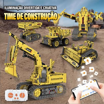 Imagem de Robô Monta e Desmonta Controle Remoto 555 peças 5 em 1 Bloco de Montar Trator Escavador Caminhão Kit Bloco de Construção