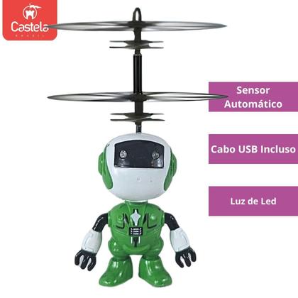 Imagem de Robozinho Verde Brinquedo Voador Sensor De Mão Luz - Castela