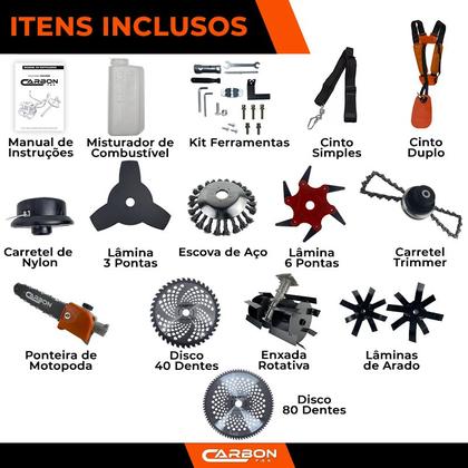 Imagem de Roçadeira 52cc 2,5HP a Gasolina Bipartida com Acessórios 8 em 1 Carbon Fak