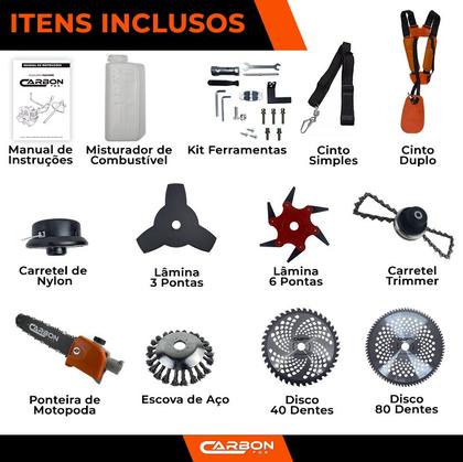 Imagem de Roçadeira a Gasolina Aparador Cortador de Grama 52cc 2,5HP Multifuncional com Acessórios Carbon Fak