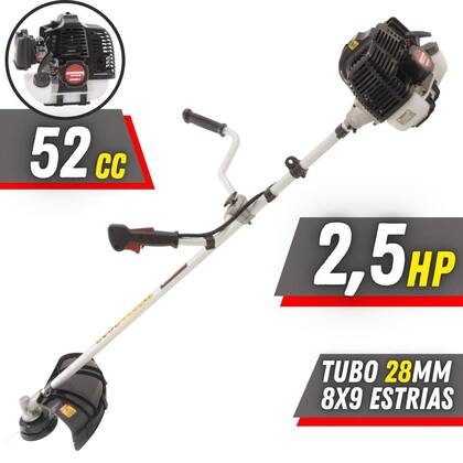 Imagem de Roçadeira Aparador de Grama Kawashima KW52LE À Gasolina 2T 52cc 2,5HP 10.000rpm Profissional Completa Com 4 Opções de Corte Lâmina 3 Pontas, Lâmina 40 Dentes, Carretel Nylon e Escova de Aço Giratória