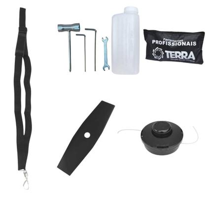 Imagem de Roçadeira Dobrável Bi-partida GRHB430 Terra Á Gasolina 2T 43cc 1,7Hp 12.000RPM Completa Com Lâmina de 2 Pontas, Carretel Nylon e Cinto + ÓLEO TOYAMA 2T