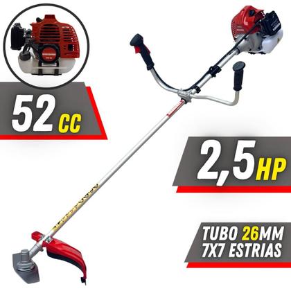 Imagem de Roçadeira Multifunções À Gasolina Kawashima BCJ521L 2T 52cc 2,5HP Alta Rotação e Potência Com Carretel de Nylon e Lâmina Facão + Kit Extra Lâmina 3 Pontas, Lâmina 80 Dentes e Escova de Aço Circular