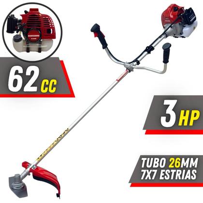 Imagem de Roçadeira Multifunções Kawashima BCJ620L À Gasolina 2T 62cc 3HP de Potência 10.000rpm Aparador de Grama de Alta Performance e Potência Completa Com Carretel de Nylon + Lâmina Facão + Lâmina 80 Dentes