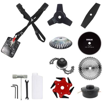 Imagem de Roçadeira Vulcan VR330-P 33cc 1,2HP 8 Em 1 Com Guidão Anti-Vibração Carretel e Faca 2 Pontas + Faca 3 Pontas + Faca 6 Pontas + Faca 40 Dentes + Faca 80 Dentes + Trimmer + Escova + EPI + ÓLEO TOYAMA 2T