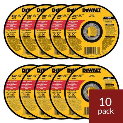 Imagem de Roda de Corte DEWALT DW8062 (4,5 Polegadas) - Pacote com 10 Unidades para Rebarbadora de Metal