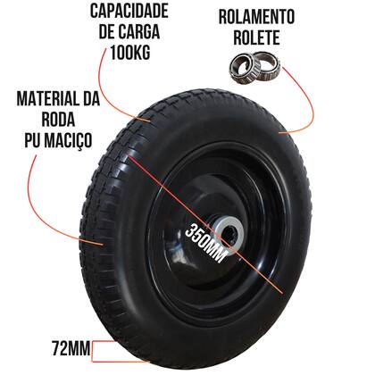 Imagem de Roda Pneu maciço 300-8 Carrinho Plataforma Carga C/ Rolamento