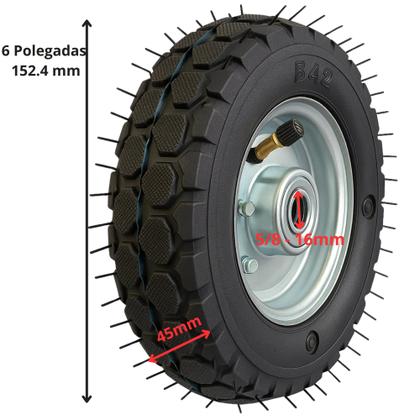 Imagem de Roda Rodinha Pneumática Para Carrinho 6x2 150kg Eixo 5/8 Rolamento Esfera