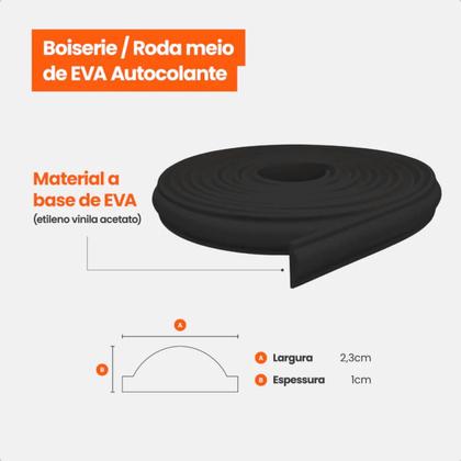 Imagem de Rodameio Boiserie EVA Autocolante 2,3cm Preto Fosco 10 Metros