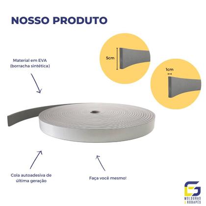 Imagem de Rodapé Eva Autocolante Flexível Liso 5cmx1cm 20 Metros