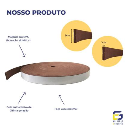 Imagem de Rodapé Eva Autocolante Flexível Liso 5cmx1cm 20 Metros