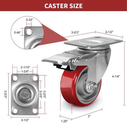 Imagem de Rodas Caster Wheels ZDNEY Heavy Duty de 3 polegadas com tampa de freio de 1400 libras.