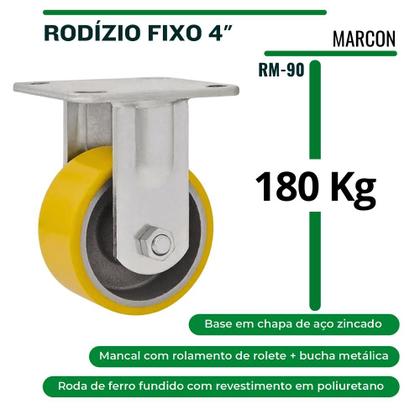 Imagem de Rodizio fixo 4Pol em ferro com revestimento PU 180KG RM90 MARCON