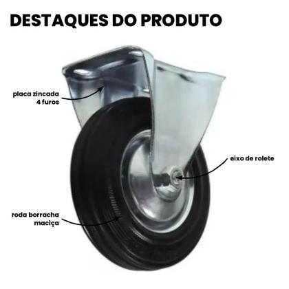 Imagem de Rodízio Fixo de Borracha 100mm 4 Polegadas 70kg JST Rodinha para Móveis