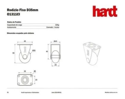 Imagem de Rodízio Fixo Sofá Retratil Anti Risco Roda 35mm 04 Pçs+paraf