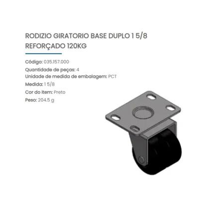 Imagem de Rodízio Giratório Base Duplo 1 5/8 Reforçado 120kg