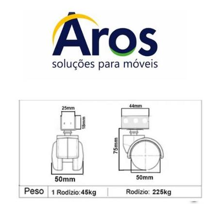 Imagem de Rodizio Rb 50 Chapa U 25 Mm Para Berço Branco (Kit Com 4 Un)