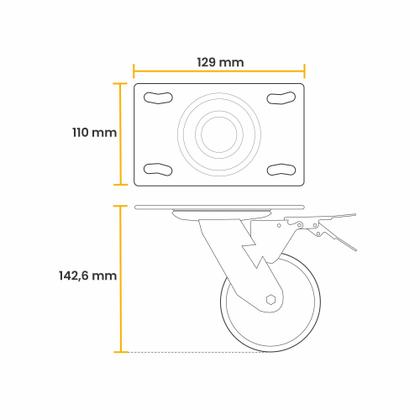 Imagem de Rodízio Roda Giratório Laranja 42 Pu de 100 Mm Até 400 Kg Com Freio Total Ajax