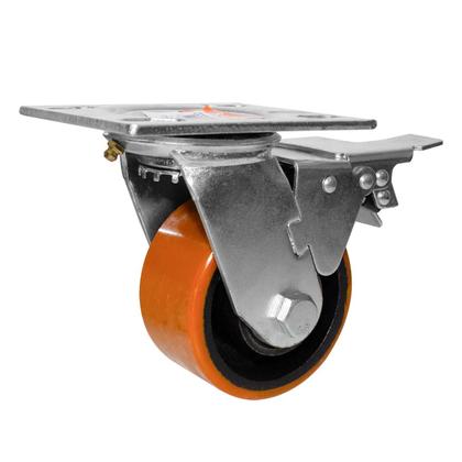 Imagem de Rodízio Roda Giratório Laranja 42 Pu de 100 Mm Até 400 Kg Com Freio Total Ajax