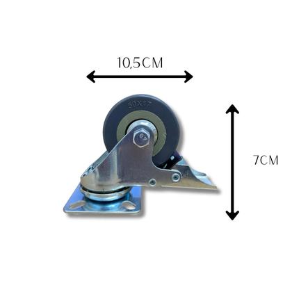 Imagem de Rodízio Rodinha Giratório Placa Base Aço Roda PP Cinza Diâmetro 50mm 2" C/ Trava Freio