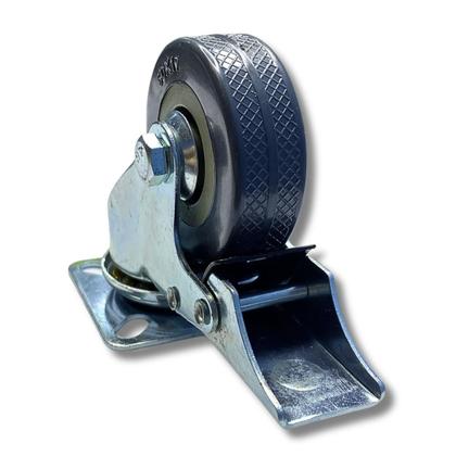 Imagem de Rodízio Rodinha Giratório Placa Base Aço Roda PP Cinza Diâmetro 50mm 2" C/ Trava Freio