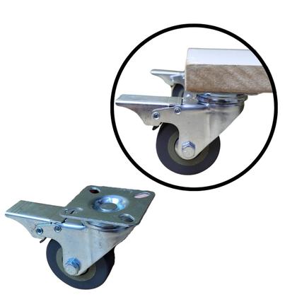 Imagem de Rodízio Rodinha Giratório Placa Base Aço Roda PP Cinza Diâmetro 50mm 2" C/ Trava Freio