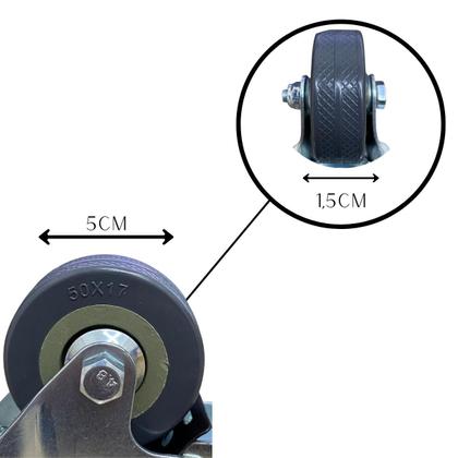 Imagem de Rodízio Rodinha Giratório Placa Base Aço Roda PP Cinza Diâmetro 50mm 2" C/ Trava Freio