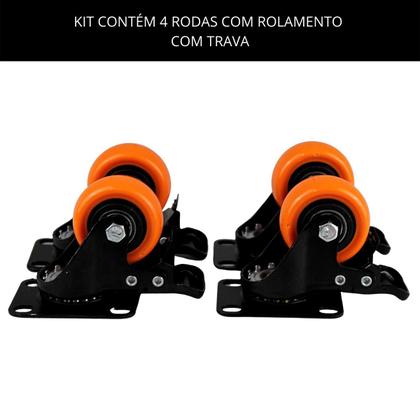 Imagem de Rodizio Rodinhas Giratórias Borracha 4un C/ Freio Peso 400kg
