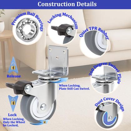 Imagem de Rodízios de móveis ENYKE em forma de L de borracha TPR de 2 polegadas, conjunto de 4